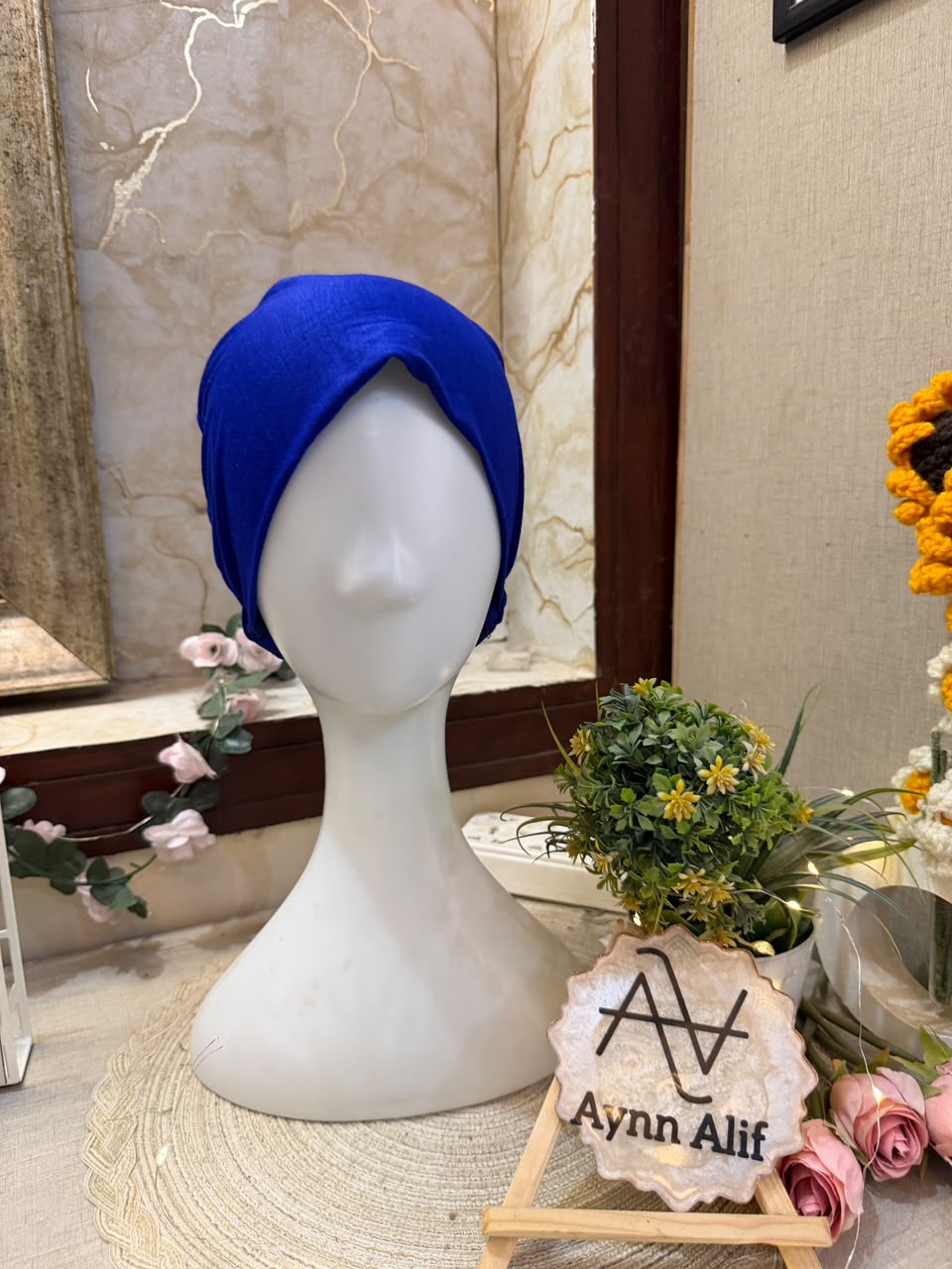 Royal Blue Ruched Tie Back Hijab Cap