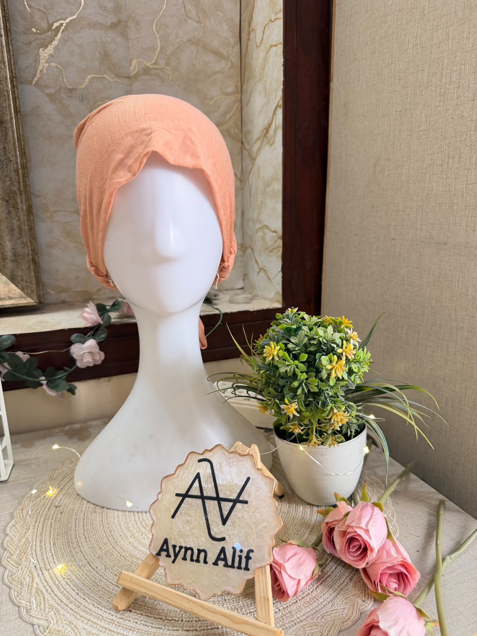 Orangish Peach Ruched Tie Back Hijab Cap – Soft Jersey Undercap