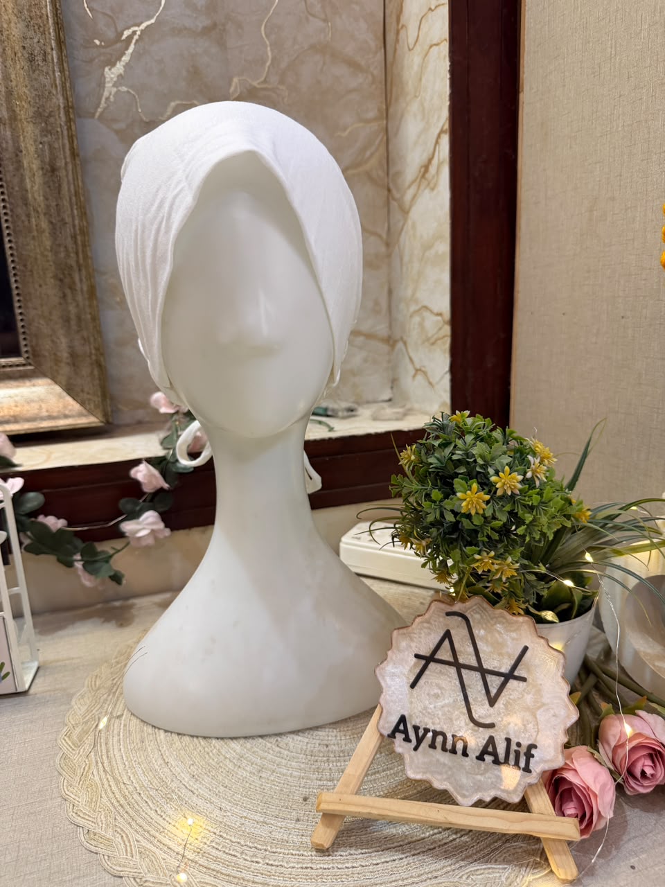 Pearl White Ruched Tie Back Hijab Cap – Soft Jersey Undercap