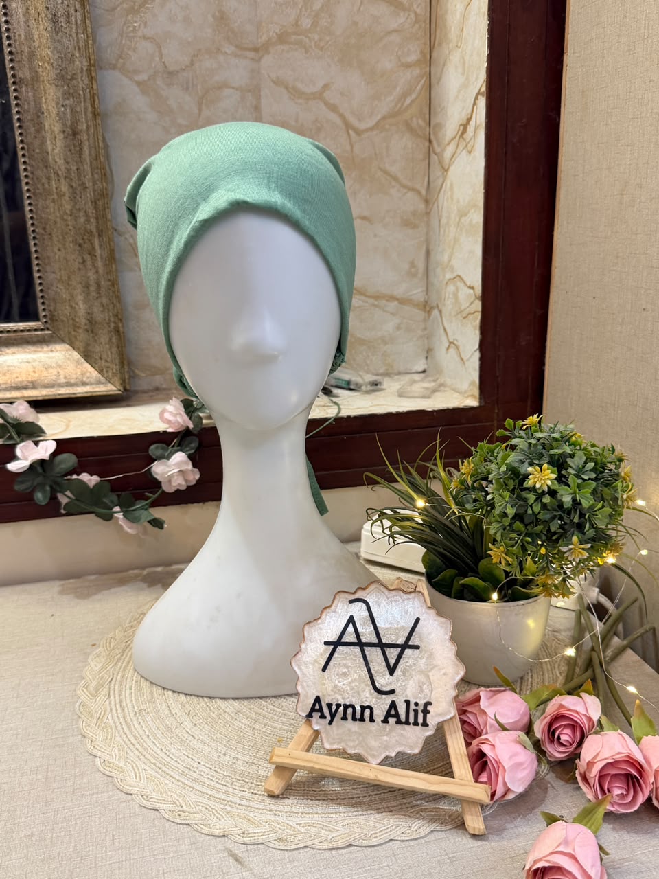 Mint Green Ruched Tie Back Hijab Cap – Soft Jersey Undercap