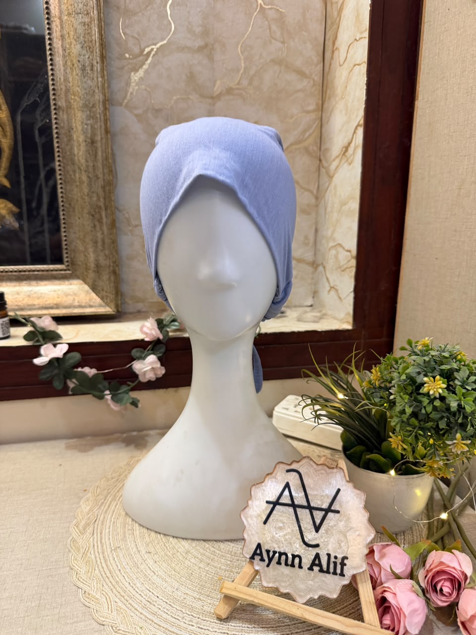 Sky Blue Ruched Tie Back Hijab Cap – Soft Jersey Undercap