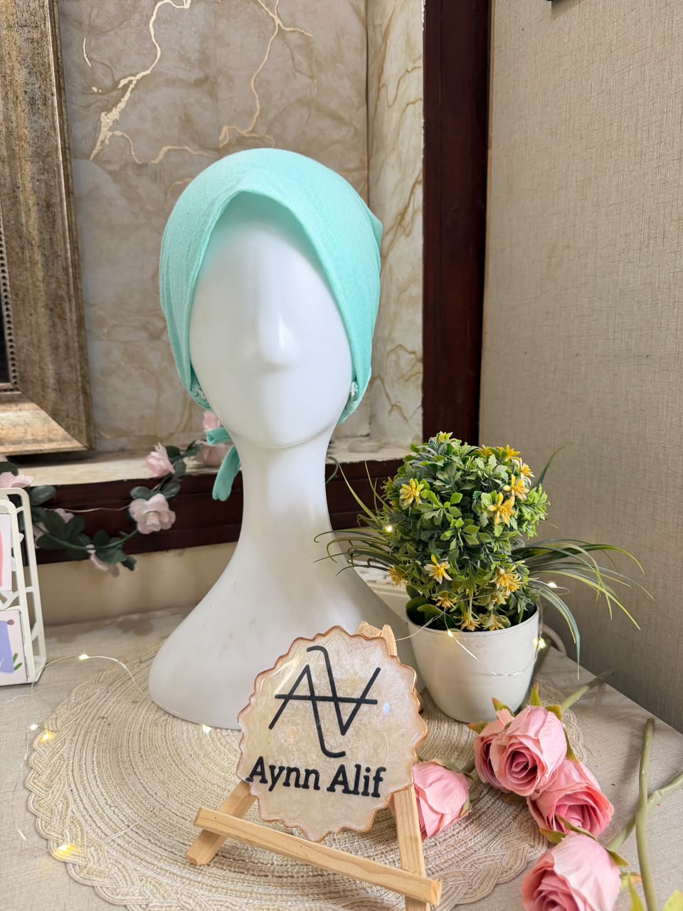 Cyan Ruched Tie Back Hijab Cap – Soft Jersey Undercap