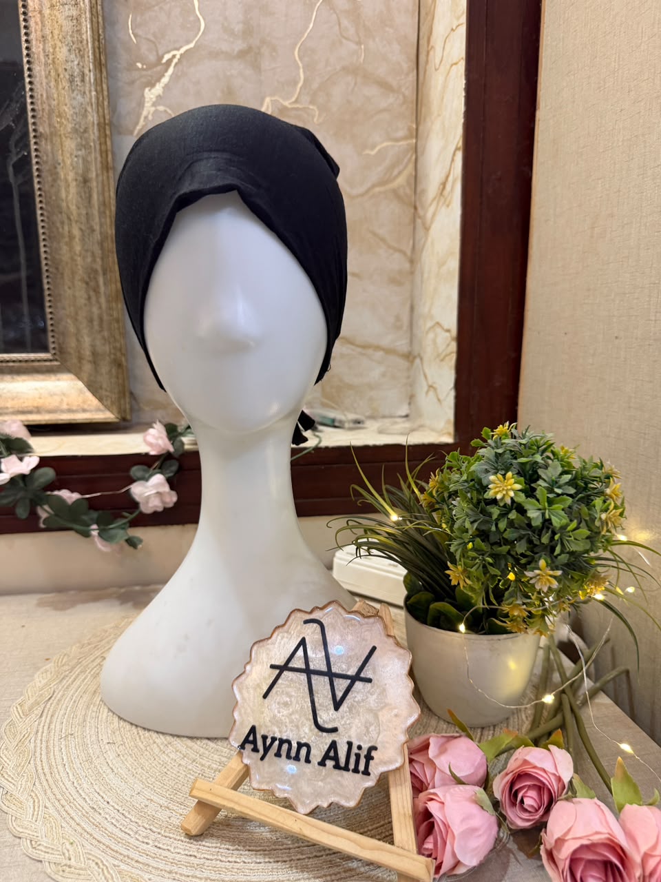 Black Ruched Tie Back Hijab Cap – Soft Jersey Undercap