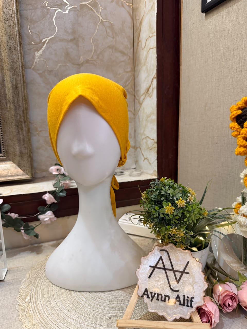 Yellow Ruched Tie Back Hijab Cap – Soft Jersey Undercap