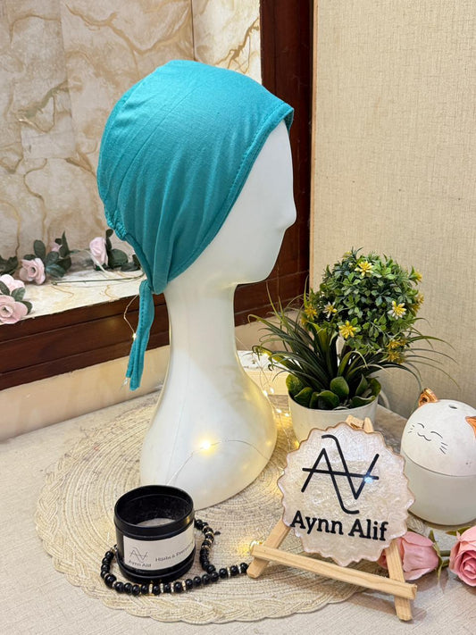 Turquoise plain tie back hijab cap modest underscarf breathable hijab undercap Aynn Alif