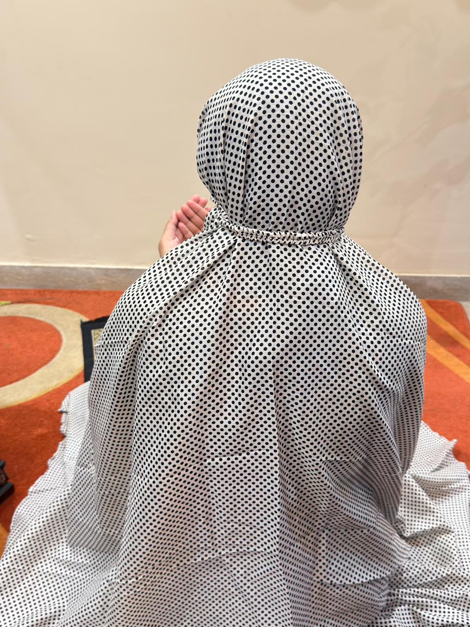 White black polka dots namaz chaadar soft breathable full coverage prayer chadar for women Pakistan
