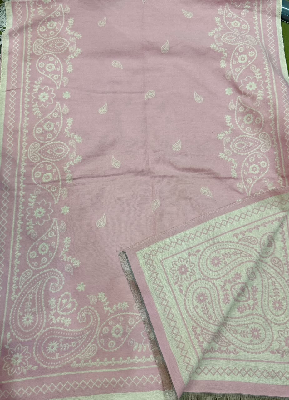 Blush Pink & Ivory Paisley Reversible Woolen Wrap